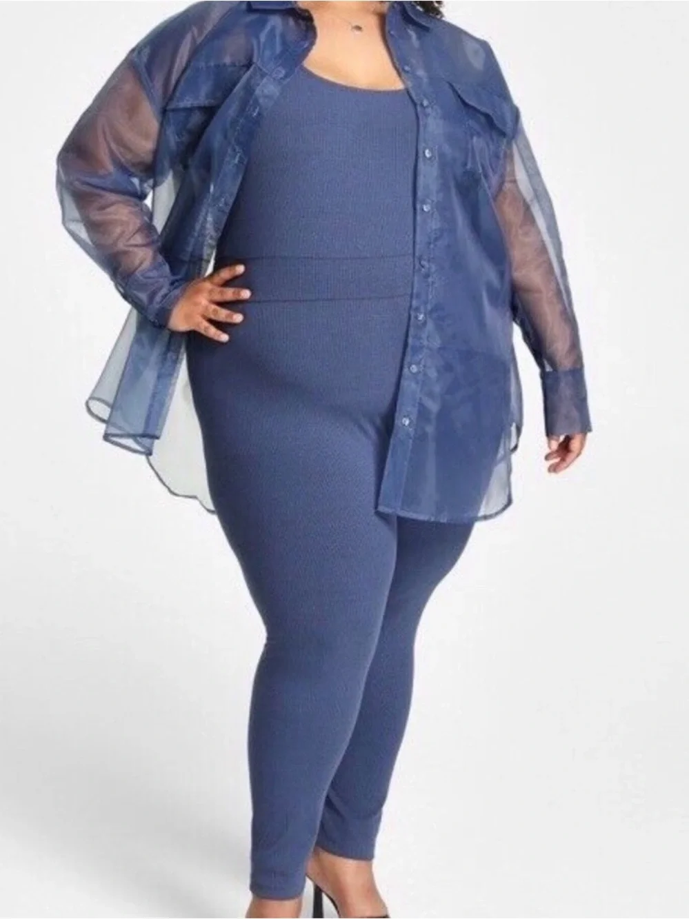 NWT Nina Parker Sheer Oversized Shirt in Indigo Blue